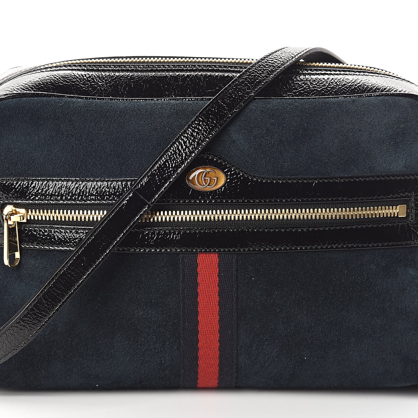 Suede Patent Web Small Ophidia Shoulder Bag Blue Black