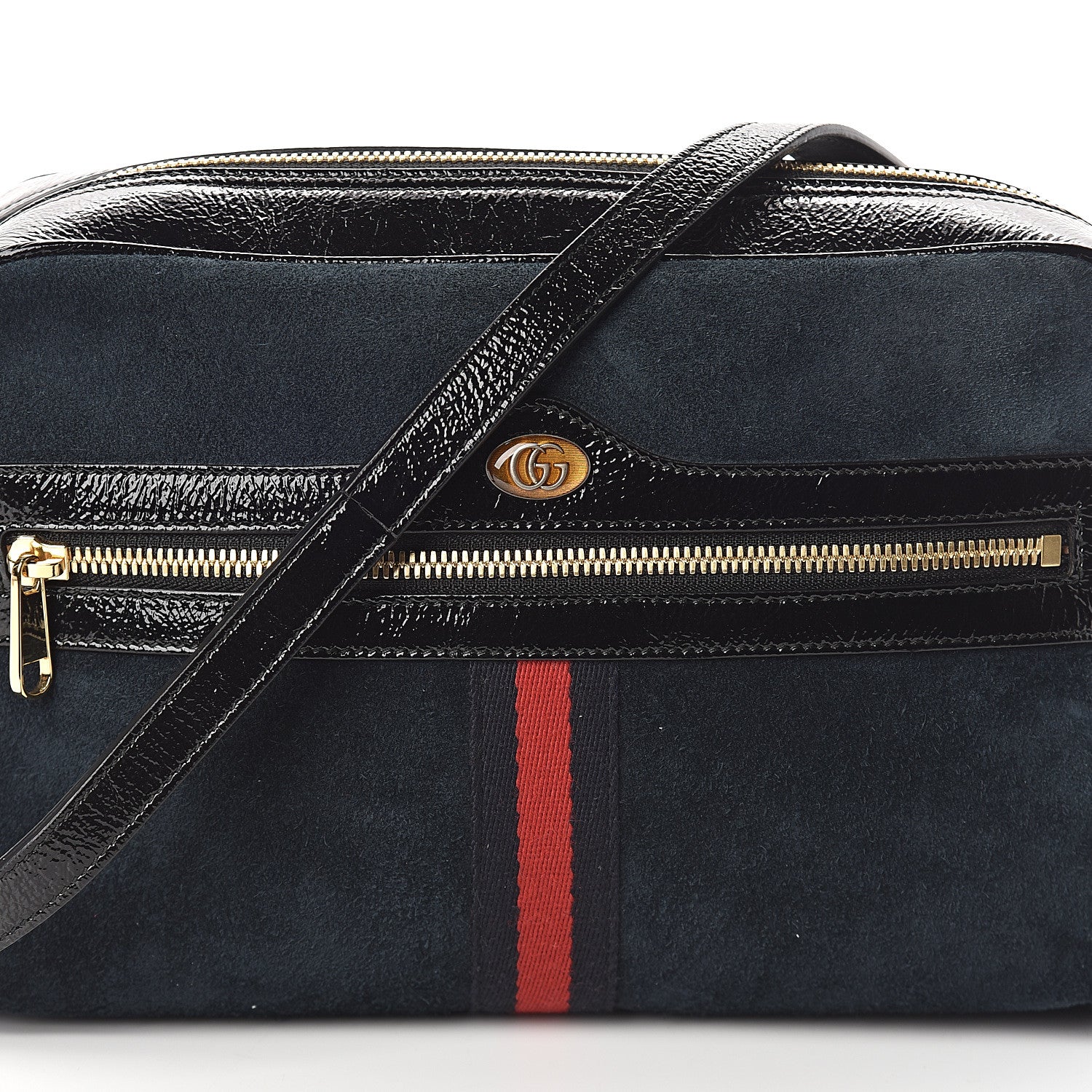 Gucci Suede Patent Web Small Ophidia Shoulder Bag Blue Black 6 of 8