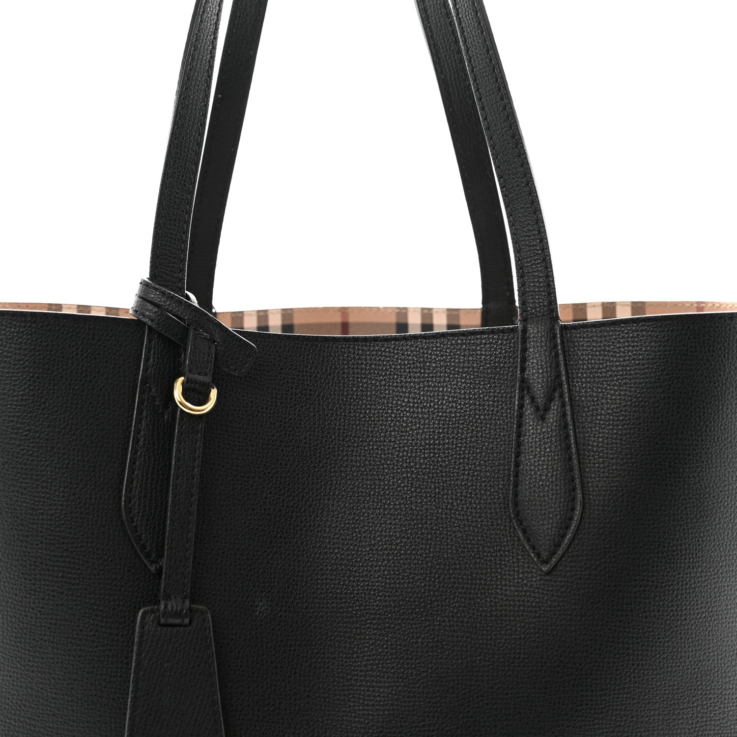 Burberry Grainy Calfskin Haymarket Check Medium Reversible Tote Black 10 of 17