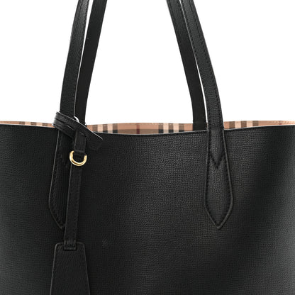 Burberry Grainy Calfskin Haymarket Check Medium Reversible Tote Black 10 of 17
