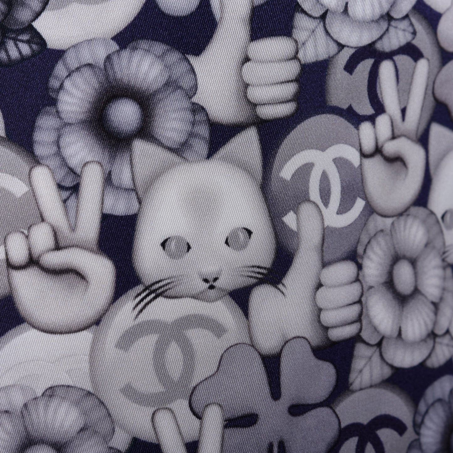 Nylon Cat Emoticon Tote Navy Silver