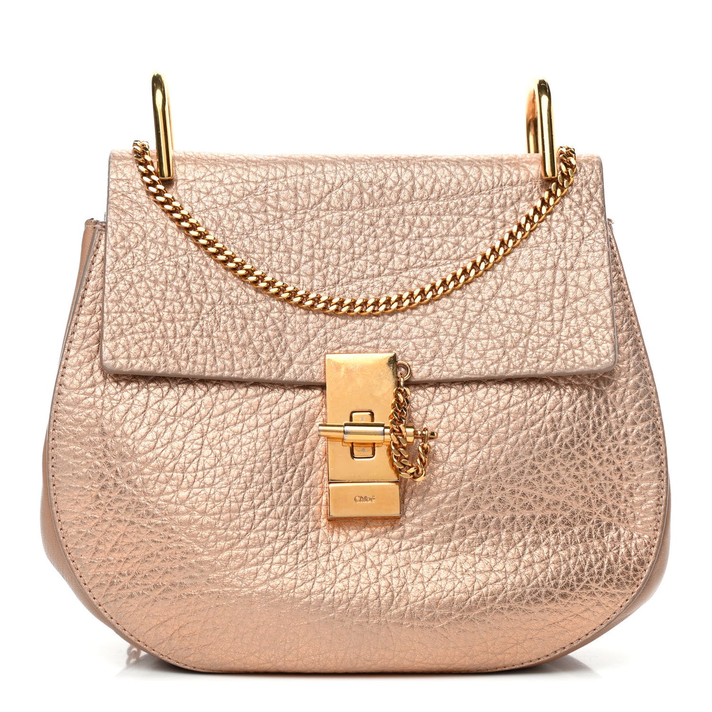 Metallic Grained Goatskin Drew Shoulder Bag Rose Gold