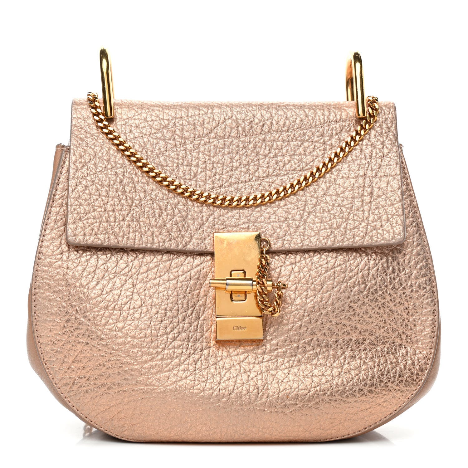 Chloe Metallic Grained Goatskin Drew Shoulder Bag Rose Gold 1 of 4