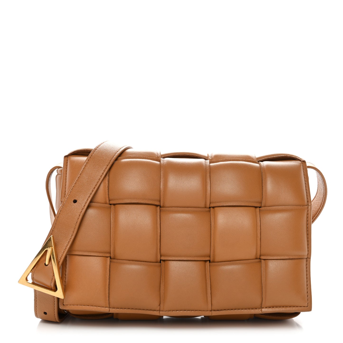 Nappa Maxi Intreccio Padded Cassette Crossbody Bag Caramel