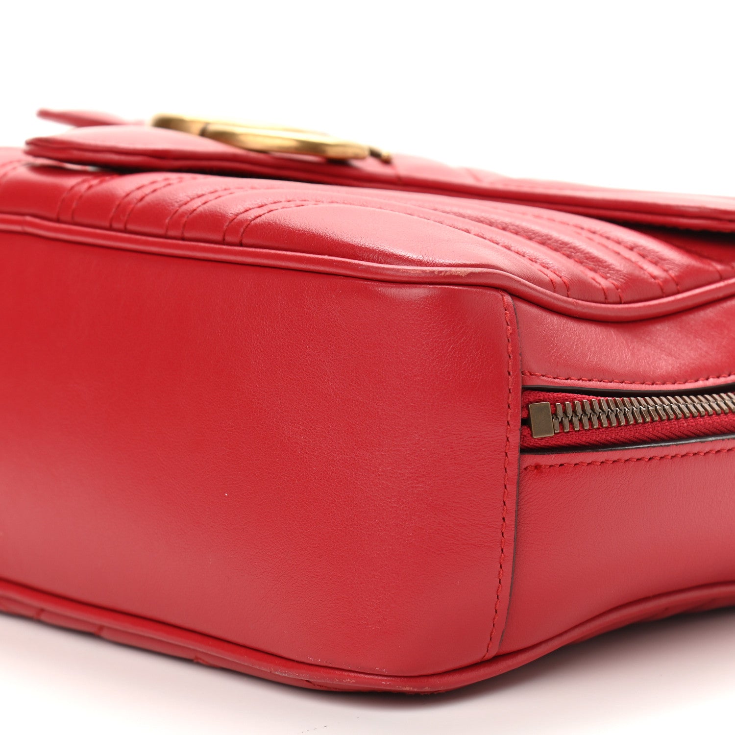 Gucci Calfskin Matelasse Sylvie Web Small GG Marmont Top Handle Shoulder Bag Hibiscus Red 9 of 11