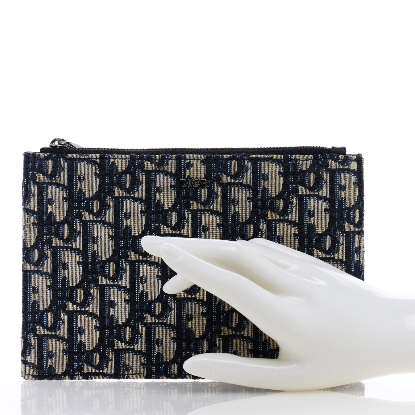 Oblique Zipped Pouch Clutch Blue