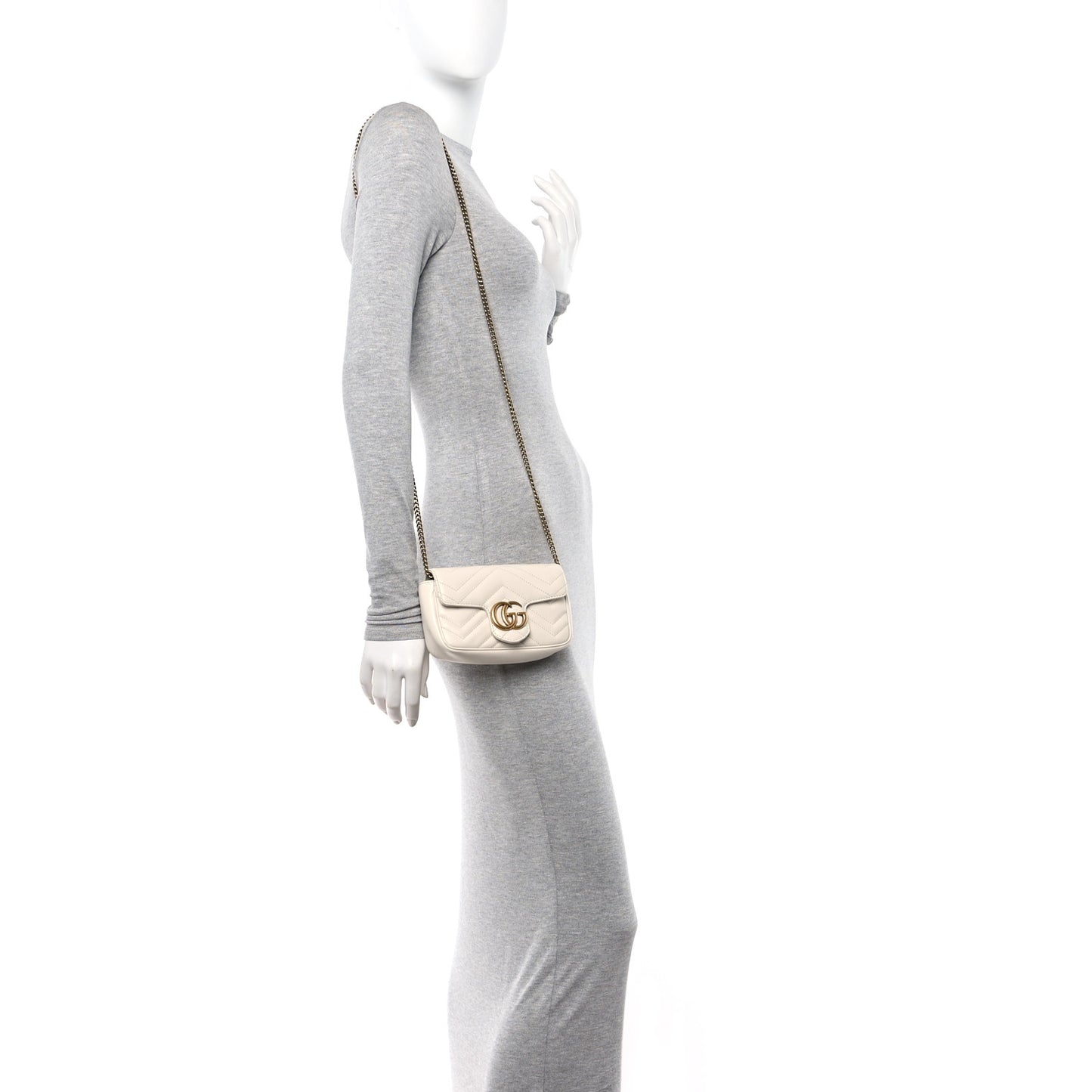 Calfskin Matelasse Super Mini GG Marmont Shoulder Bag White