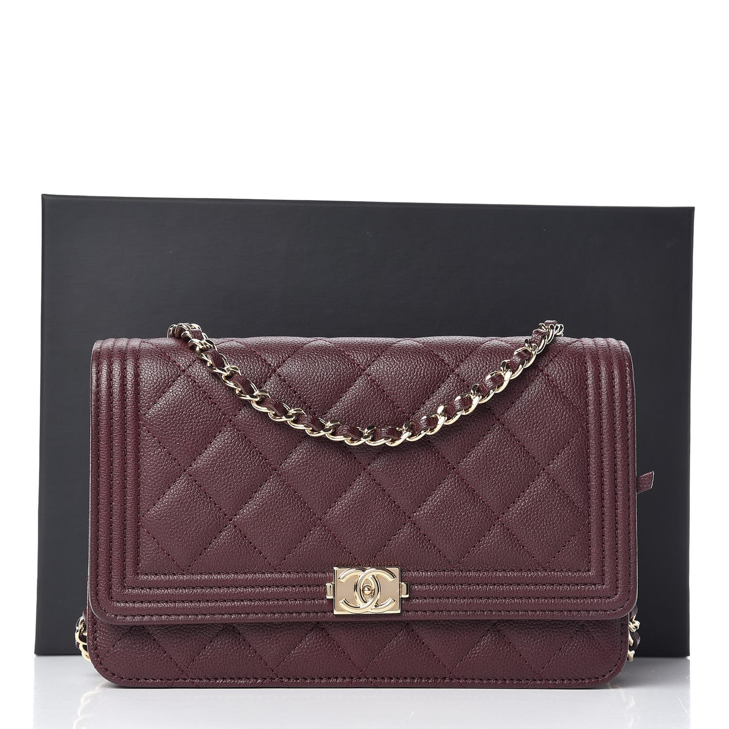 Caviar Quilted Boy Wallet On Chain WOC Dark Purple