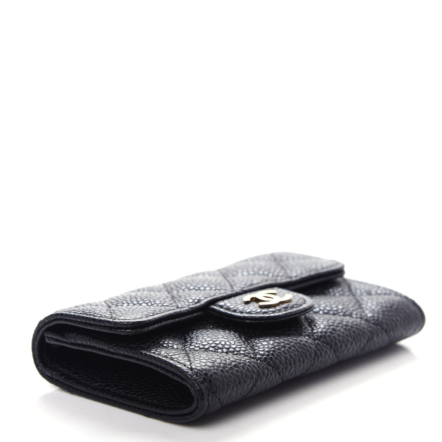 Caviar Quilted Flap Card Holder Wallet Black