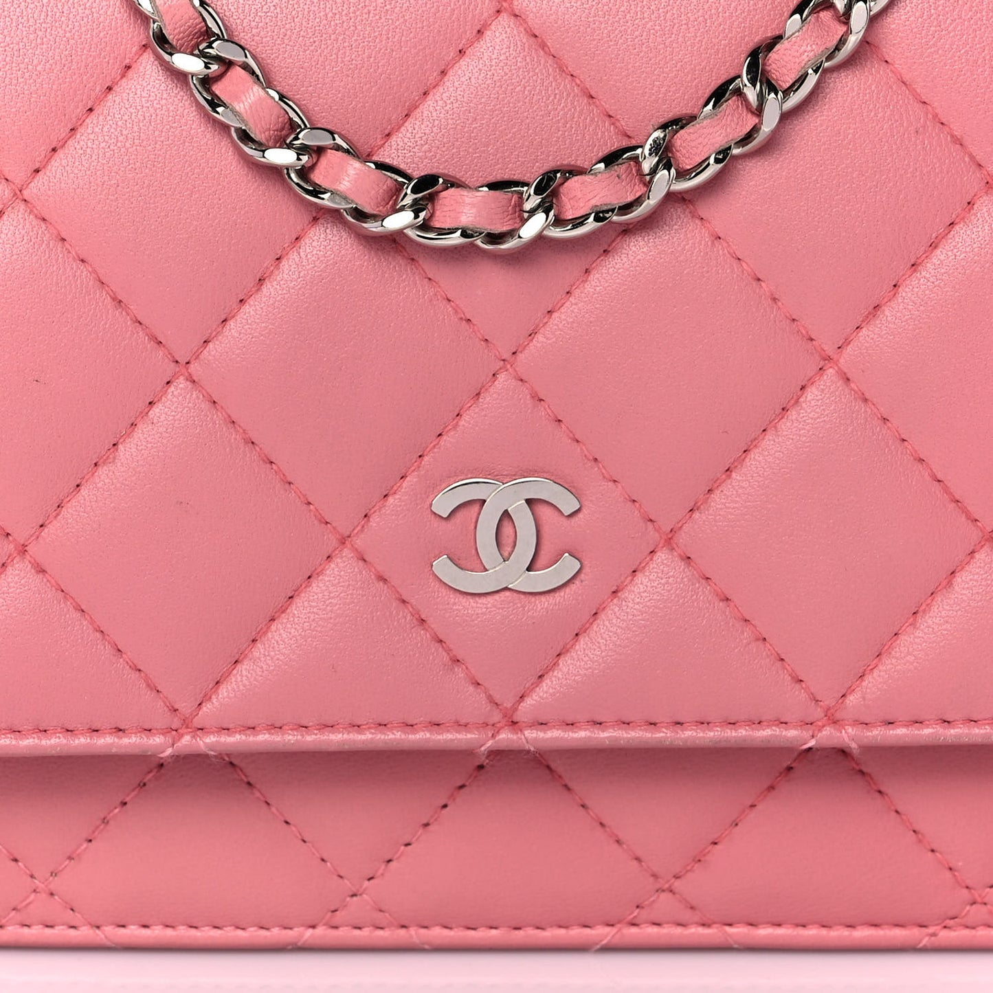 Lambskin Quilted Wallet on Chain WOC Pink