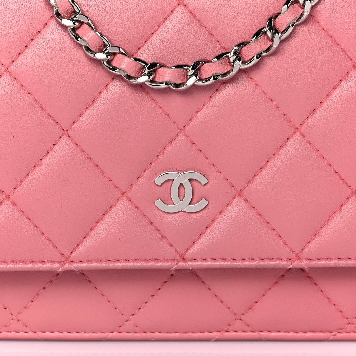 Chanel Lambskin Quilted Wallet on Chain WOC Pink 10 of 14