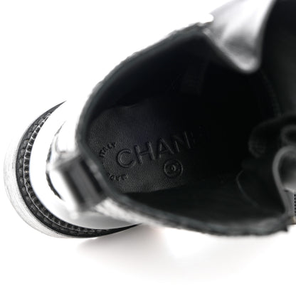 Chanel Calfskin Quilted Lace Up Combat Boots 36 Black 7 of 15