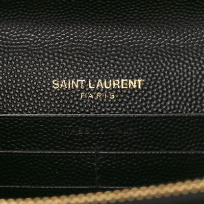 Saint Laurent Grain De Poudre Matelasse Chevron Monogram Chain Wallet Black 6 of 9