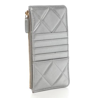 Chanel Metallic Goatskin Quilted Chanel 19 Flat Wallet Pouch Silver 3 of 9