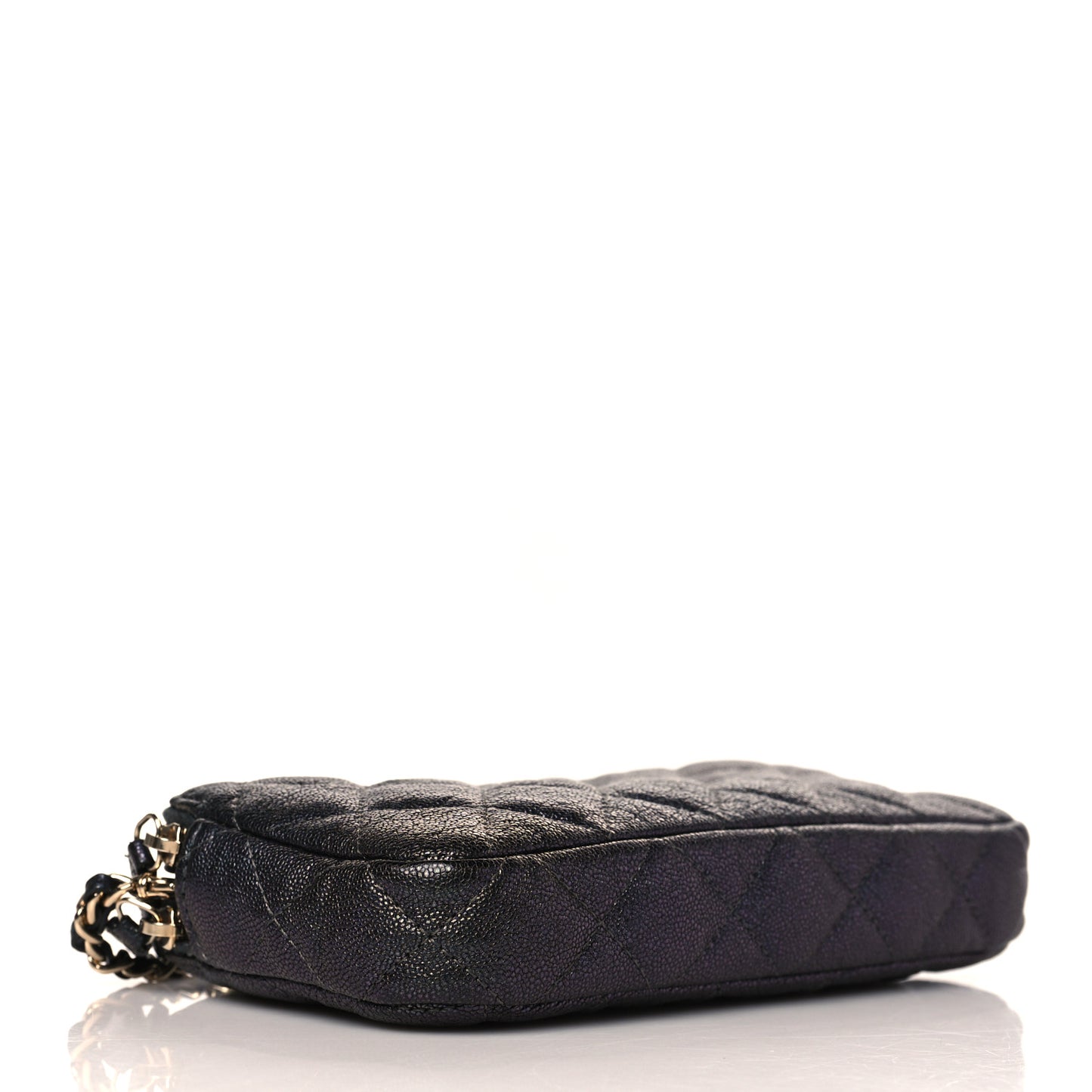 Iridescent Caviar Quilted Small Clutch With Chain Black