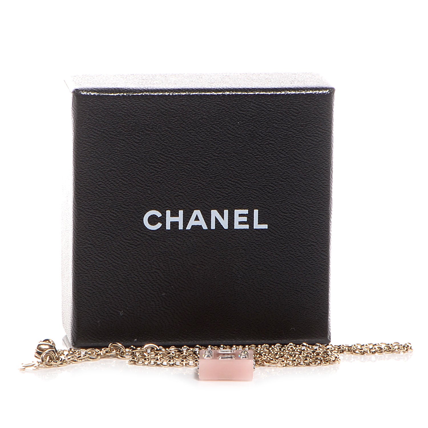 Chanel Resin Baguette Crystal Geometric Square CC Necklace Rose Pink 6 of 6