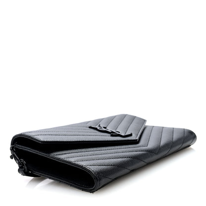 Saint Laurent Grain De Poudre Matelasse Chevron Monogram Monochrome Envelope Clutch Black 3 of 7