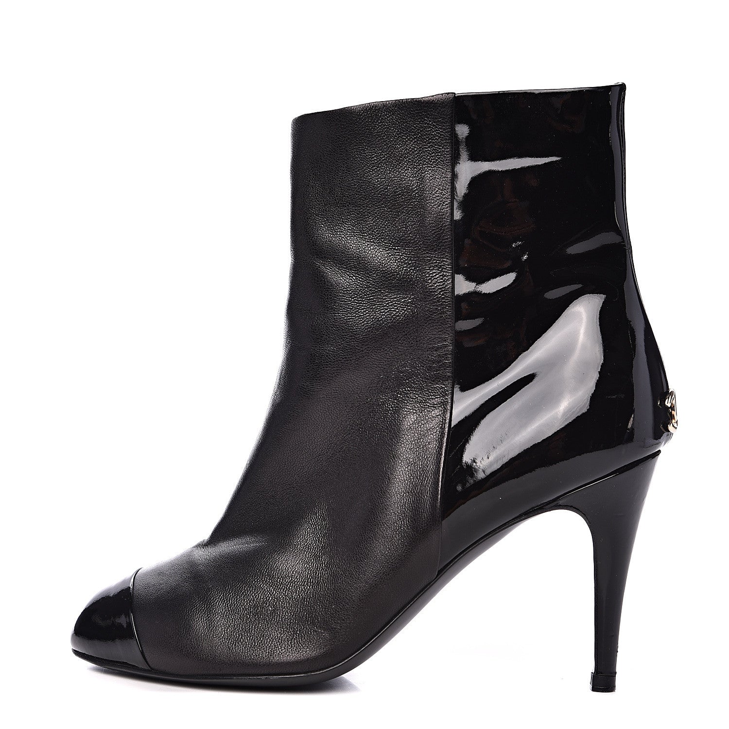 Chanel Patent Cap Toe Booties 38.5 Black 1 of 14