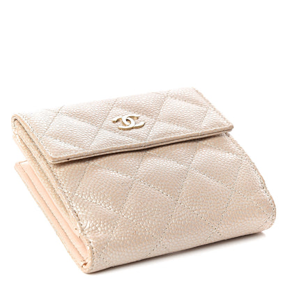 Chanel Metallic Caviar Quilted Compact French Flap Wallet Beige 4 of 9