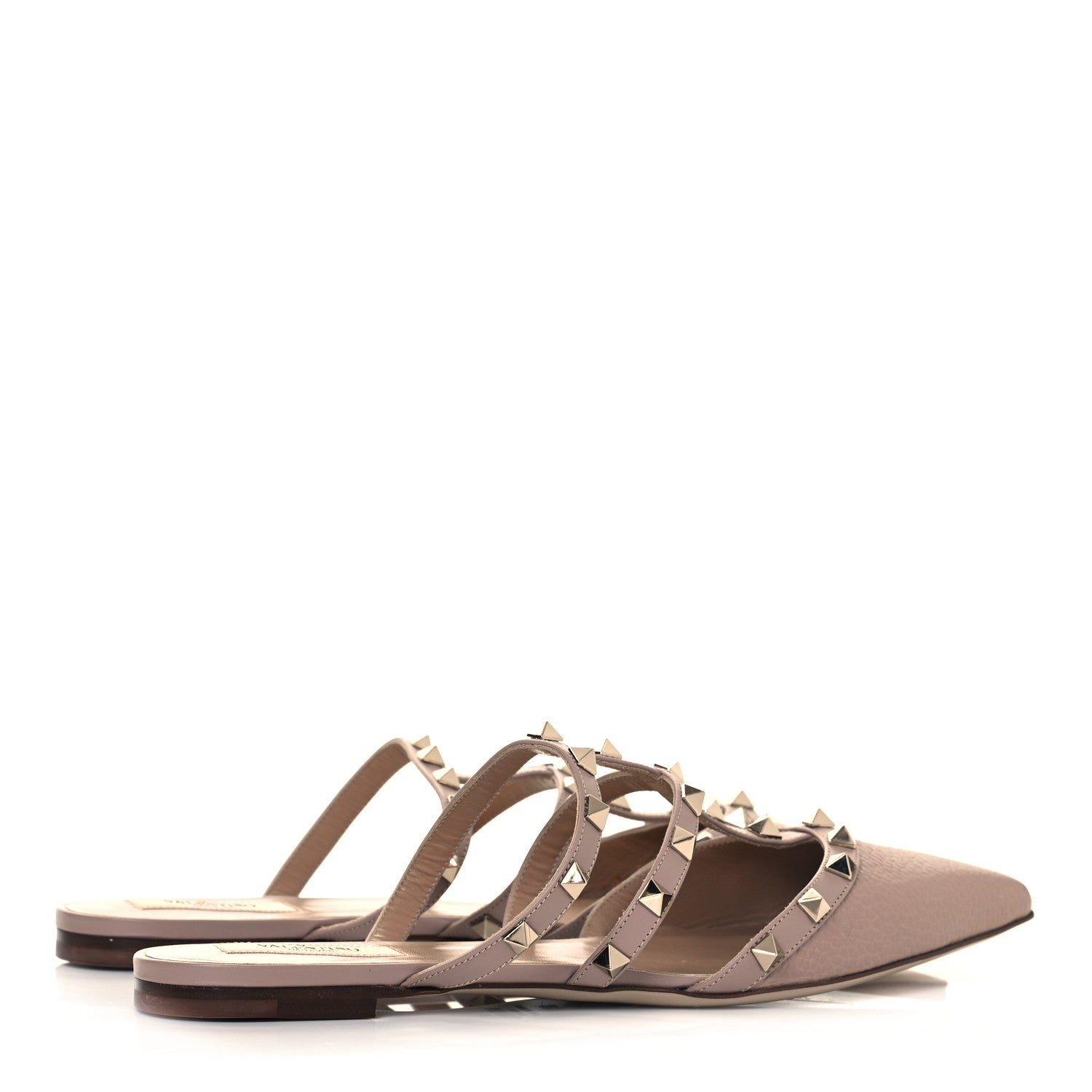 Valentino Garavani Pebbled Calfskin Rockstud Flat Cage Mules 39.5 Poudre 4 of 8