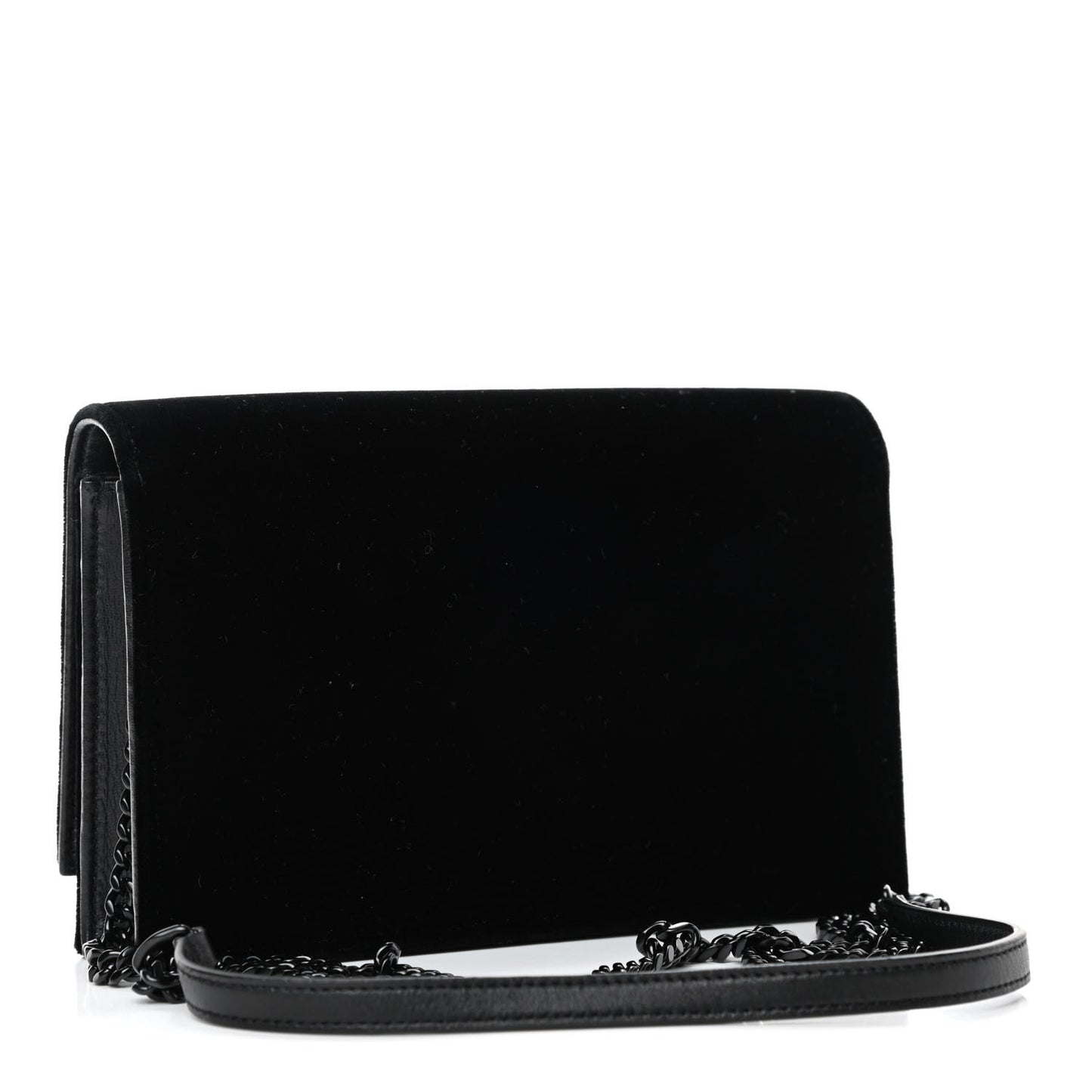 Velvet Crystal Monogram Kate Tassel Chain Wallet Black
