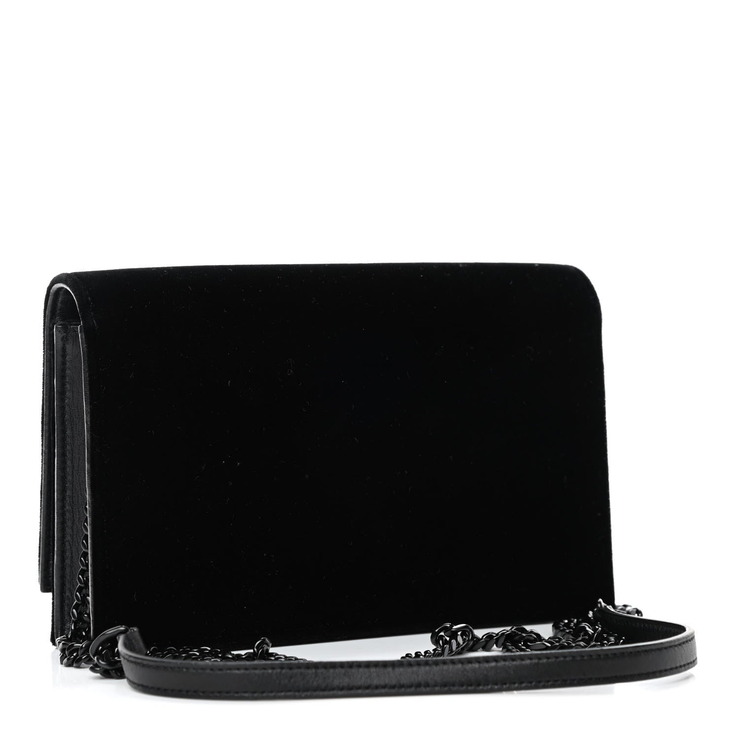 Saint Laurent Velvet Crystal Monogram Kate Tassel Chain Wallet Black 2 of 4