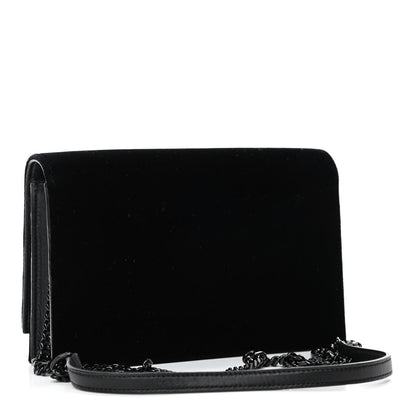 Saint Laurent Velvet Crystal Monogram Kate Tassel Chain Wallet Black 2 of 4