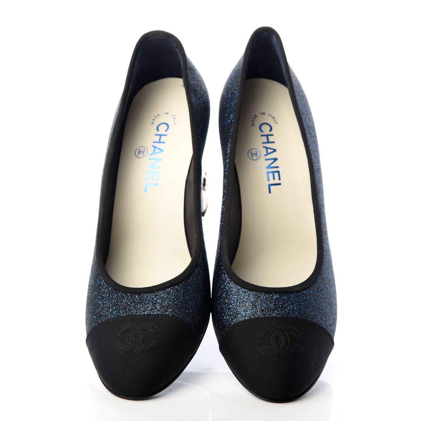 Glitter Grosgrain Cap Toe Logo Pumps 39 Blue