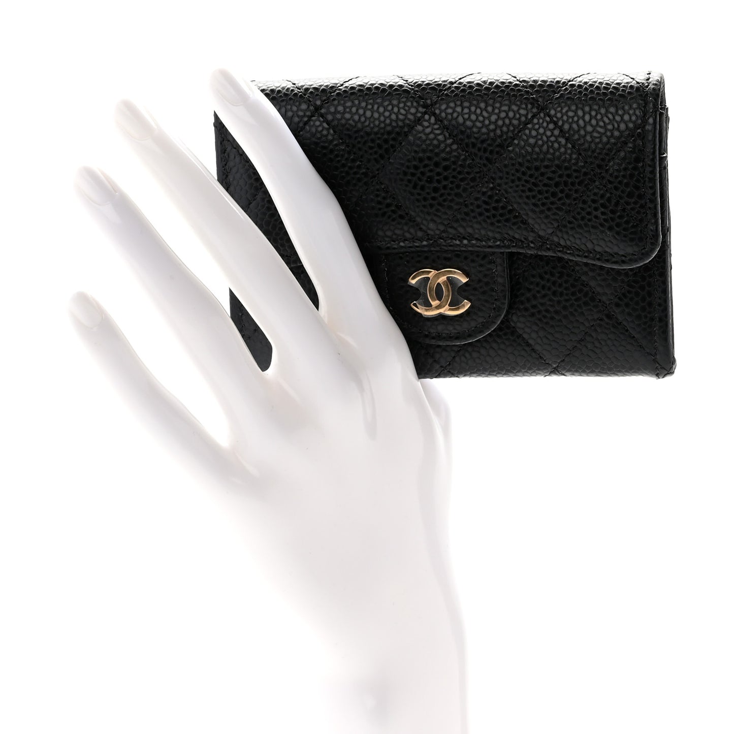 Caviar Quilted Flap Card Holder Wallet Black