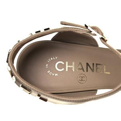 Chanel Lambskin Velvet Cap Toe Logo Pumps 38 Beige Black 8 of 9