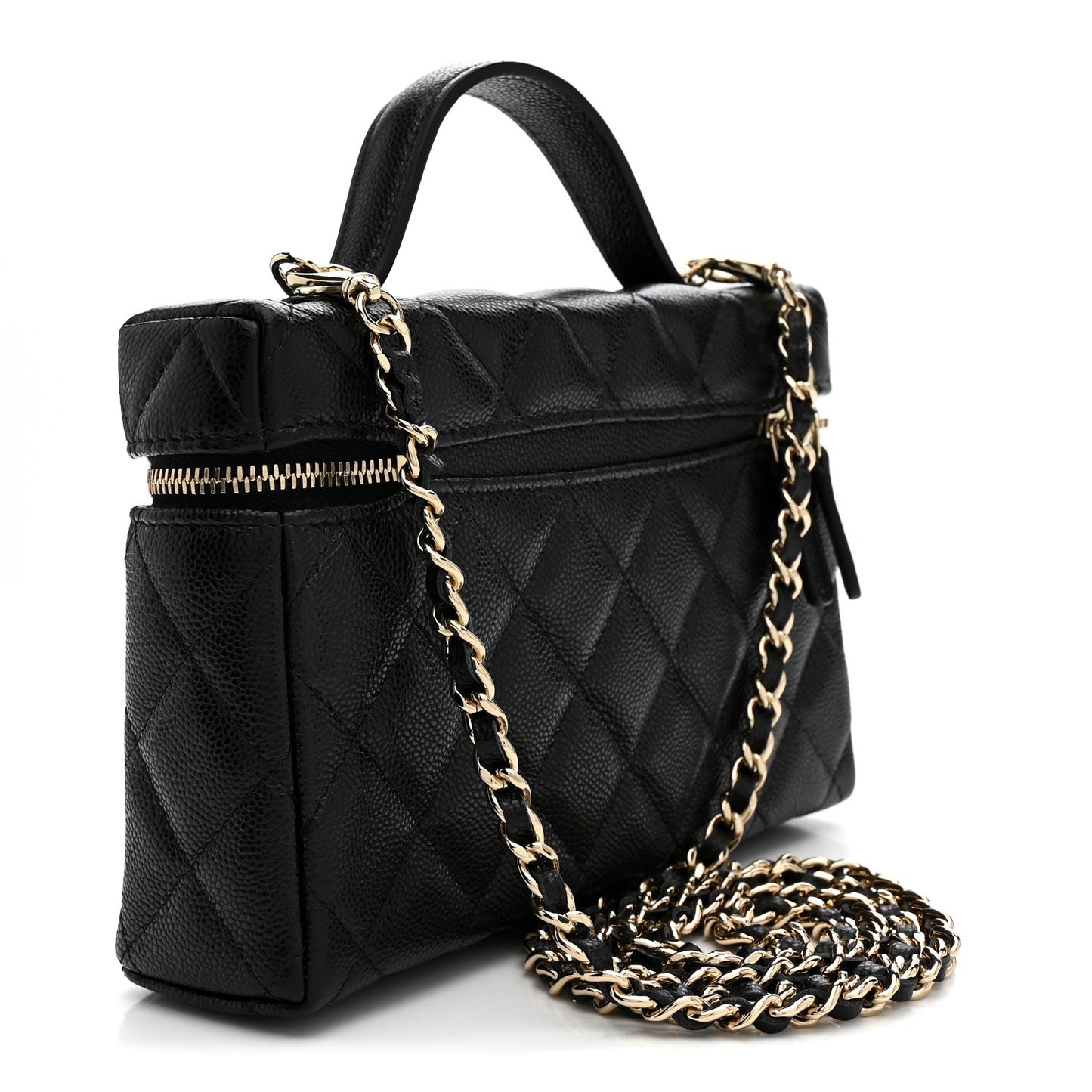 Caviar Quilted Top Handle Slim Vanity With Chain Black