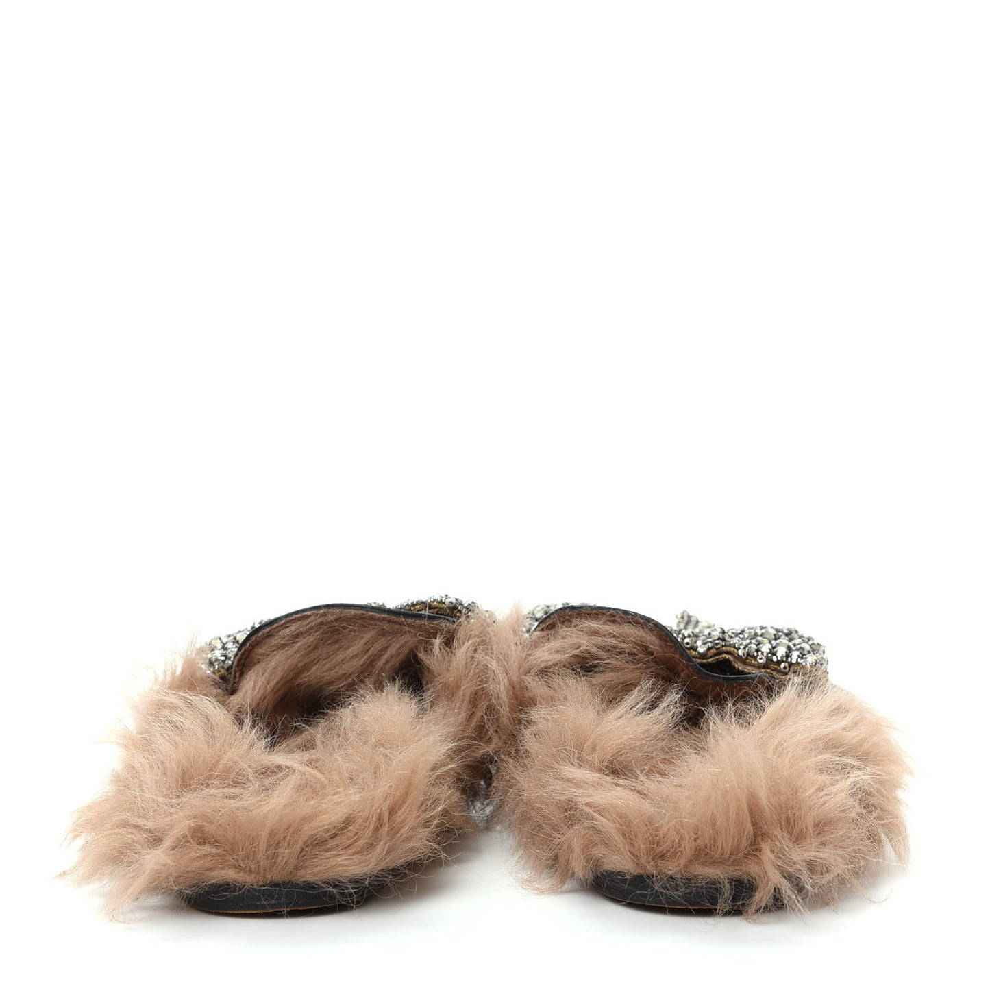 Malaga Kid Fur Crystal Bow Embroidered Womens Princetown Slippers 36 Black