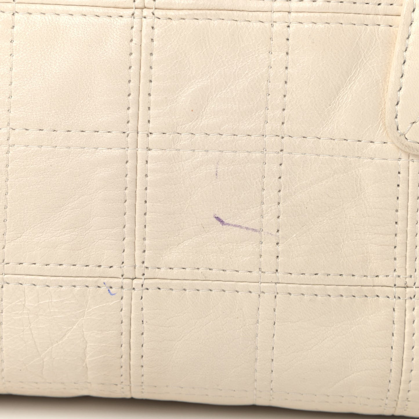 Lambskin Square Stitched Lax Large Tote White