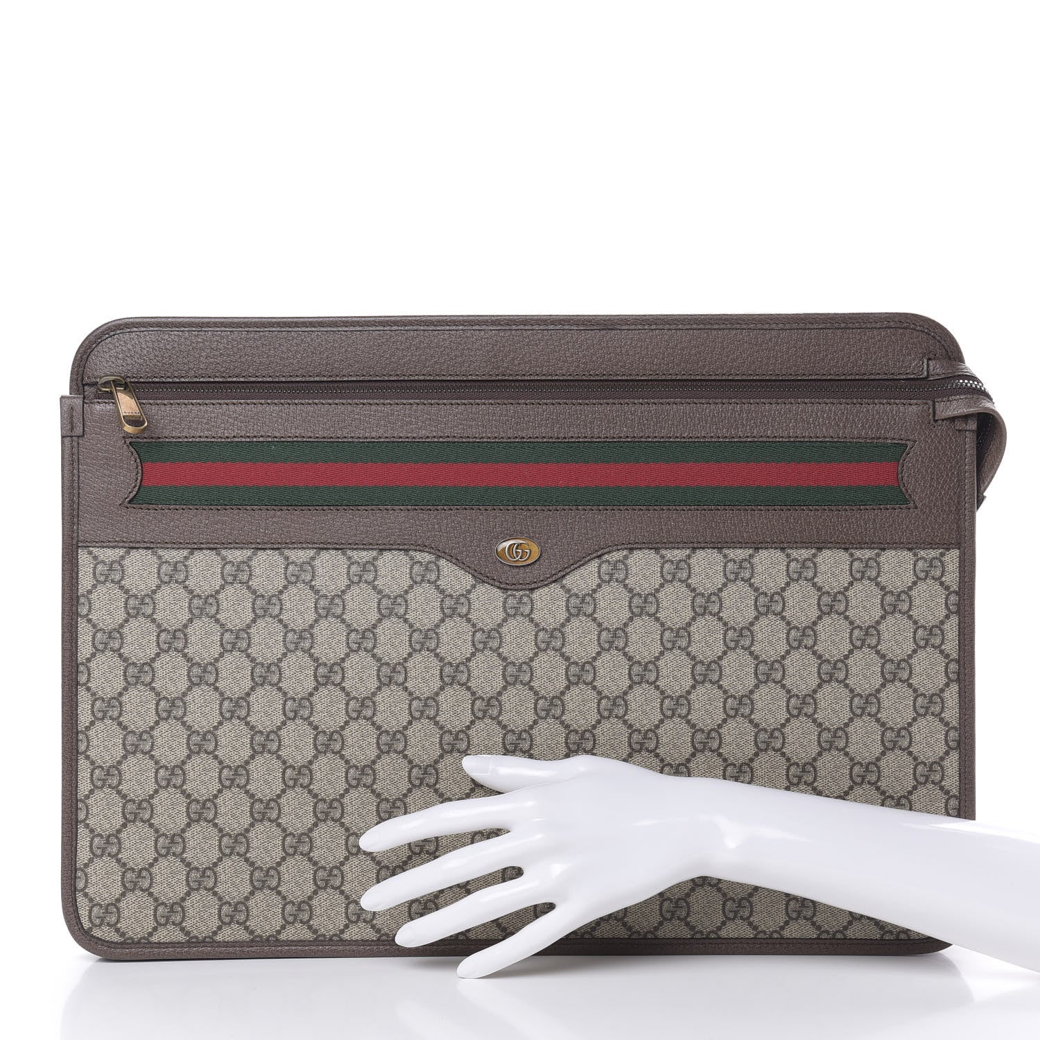 Gucci GG Supreme Monogram Textured Calfskin Web Ophidia Documents Holder Beige Ebony New Acero 2 of 7