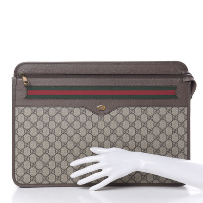 Gucci GG Supreme Monogram Textured Calfskin Web Ophidia Documents Holder Beige Ebony New Acero 2 of 7