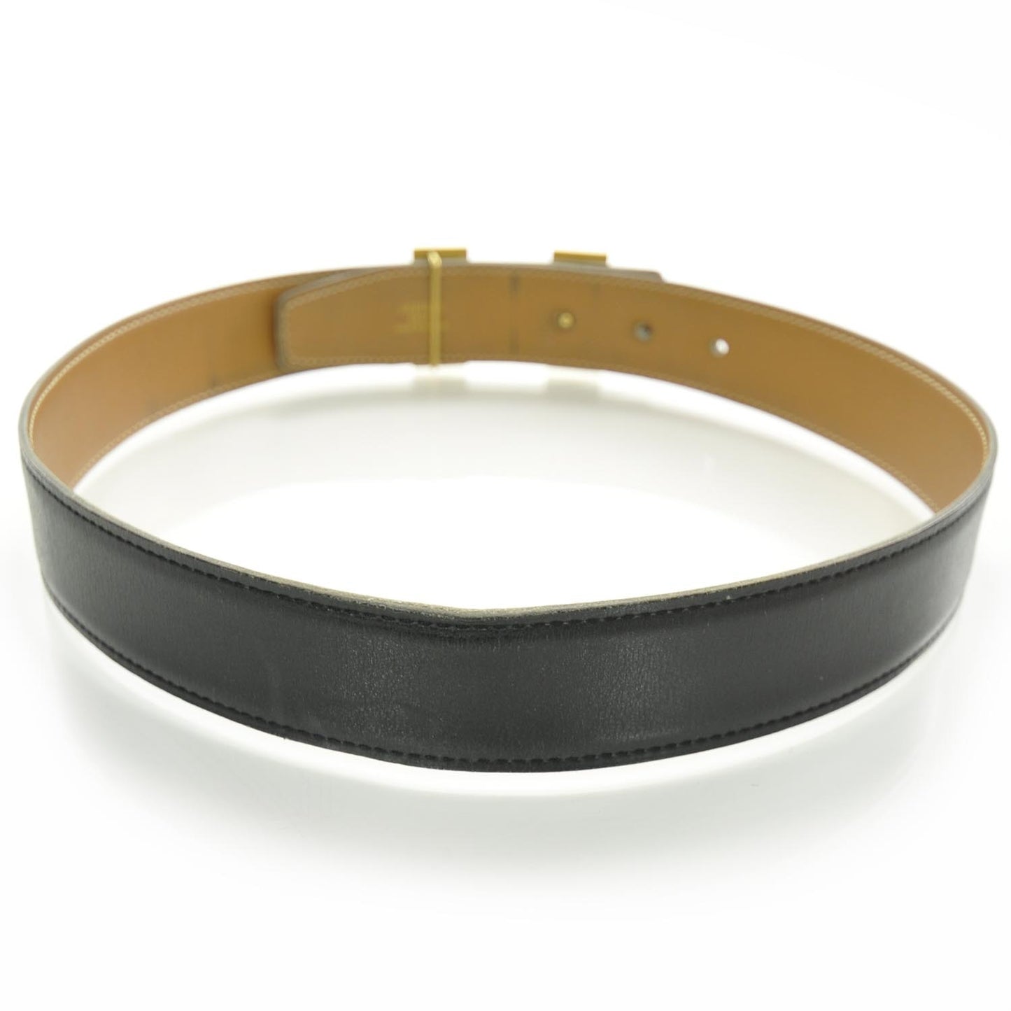 Leather Reversible H Belt Gold Black 65
