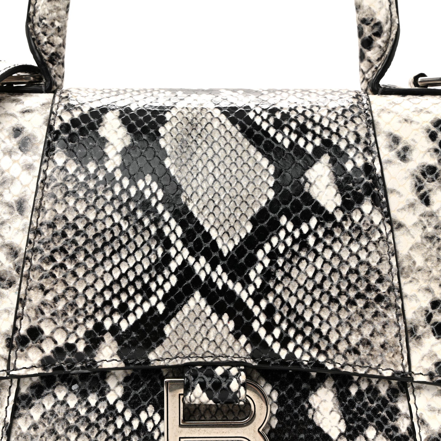 Calfskin Snake Effect Small Hourglass Top Handle Bag Black White