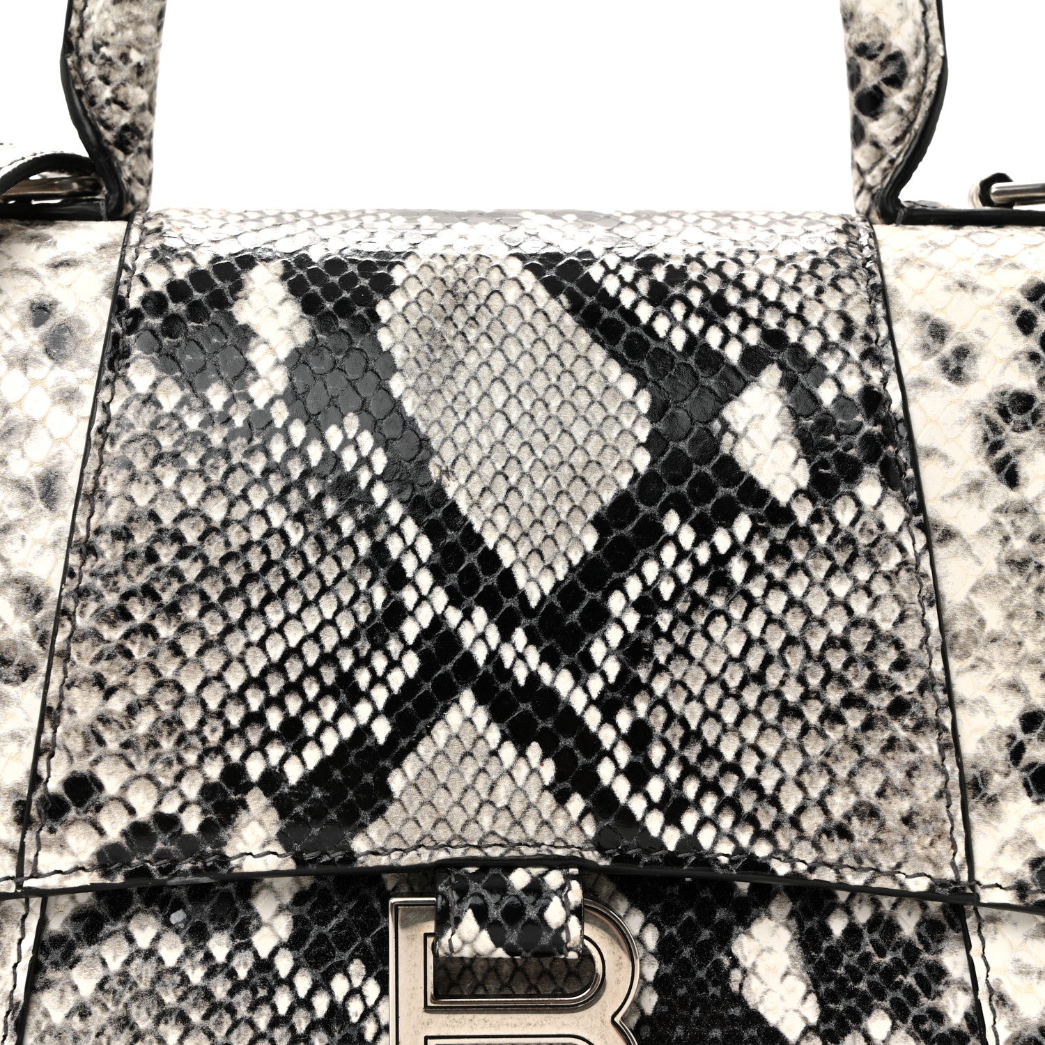 Balenciaga Calfskin Snake Effect Small Hourglass Top Handle Bag Black White 6 of 8