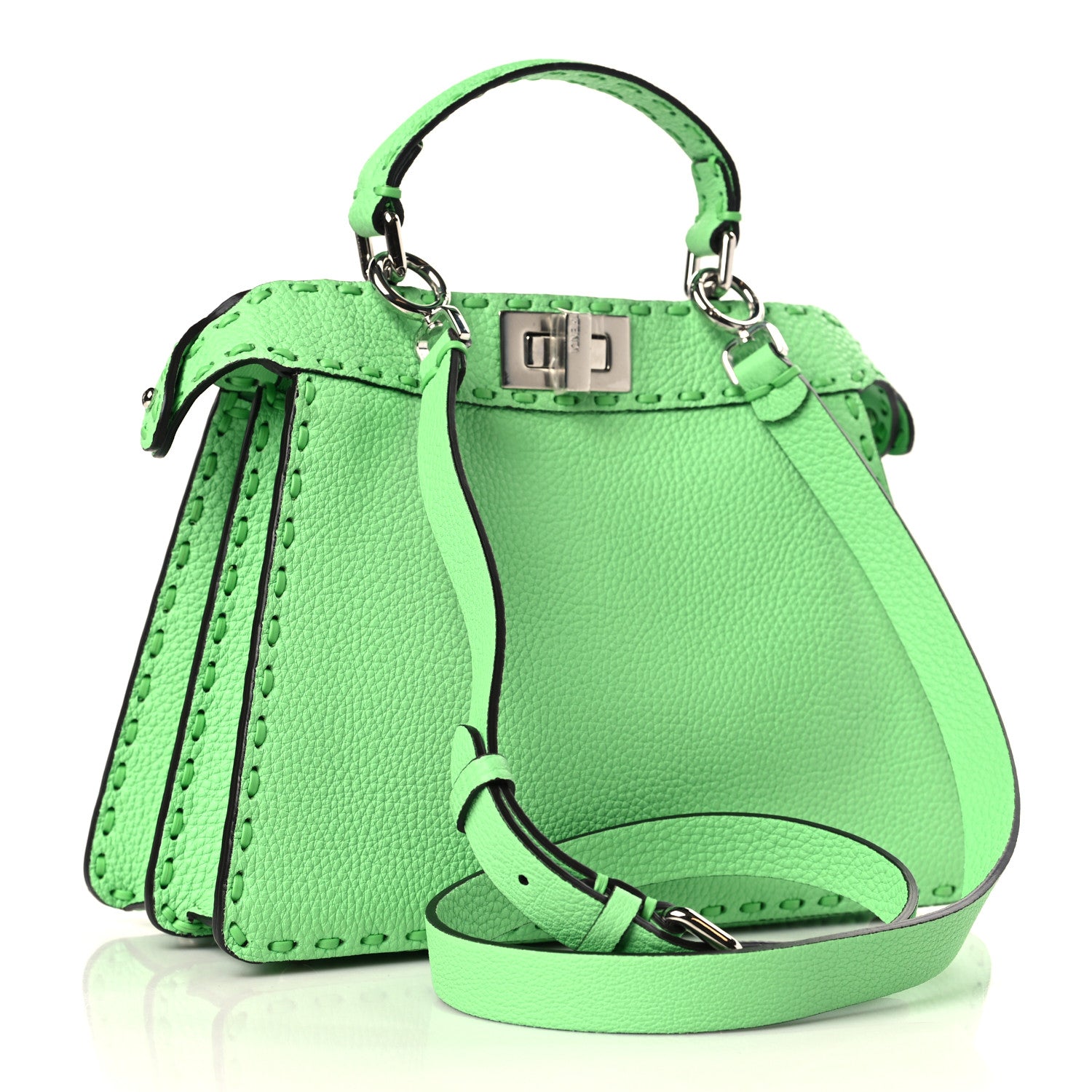 Fendi Cuoio Roma Sellerissima Nappa Sintetica Tape Stitch Small Peekaboo I SEE U Satchel Edamame 3 of 11