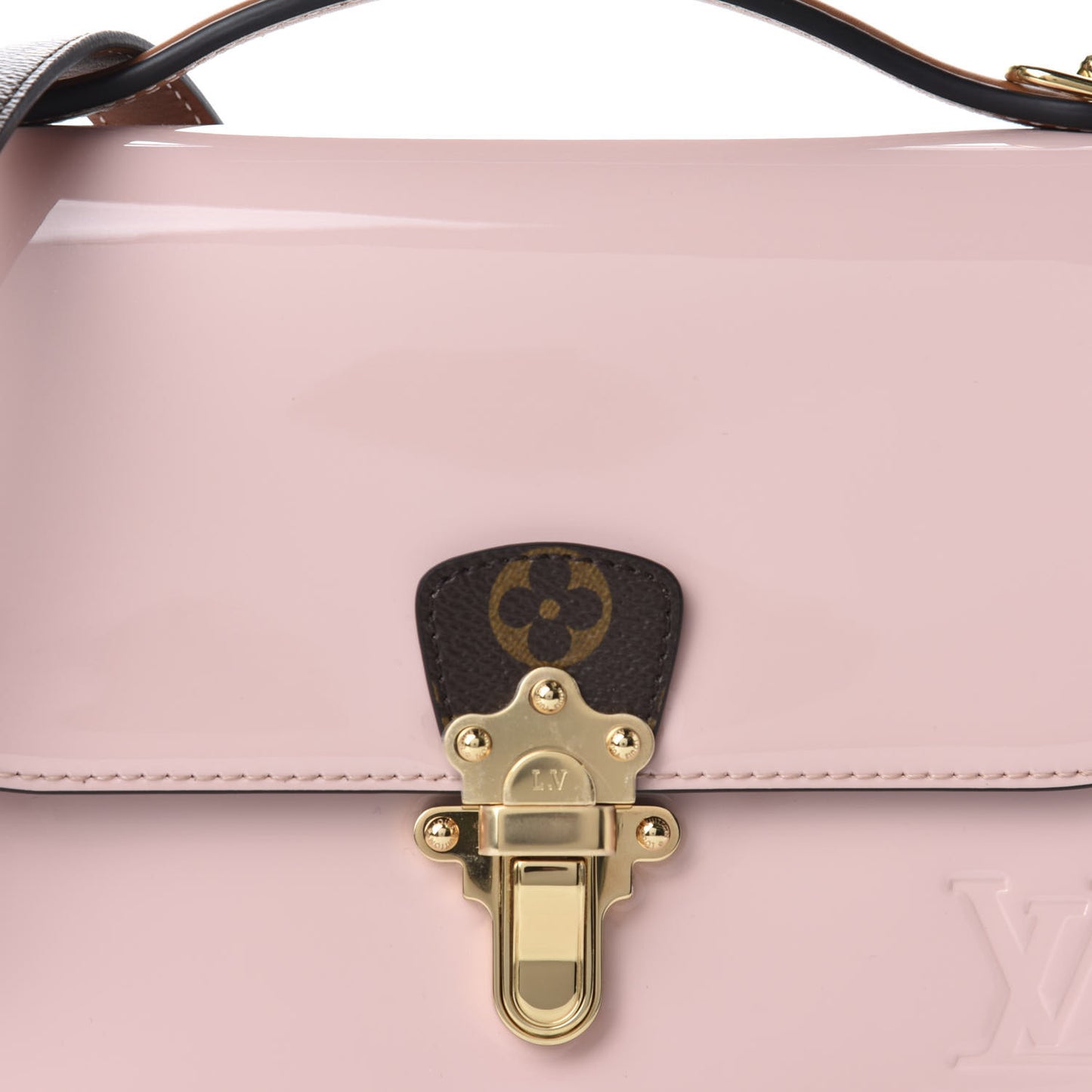 Patent Calfskin Monogram Cherrywood BB Rose Ballerine