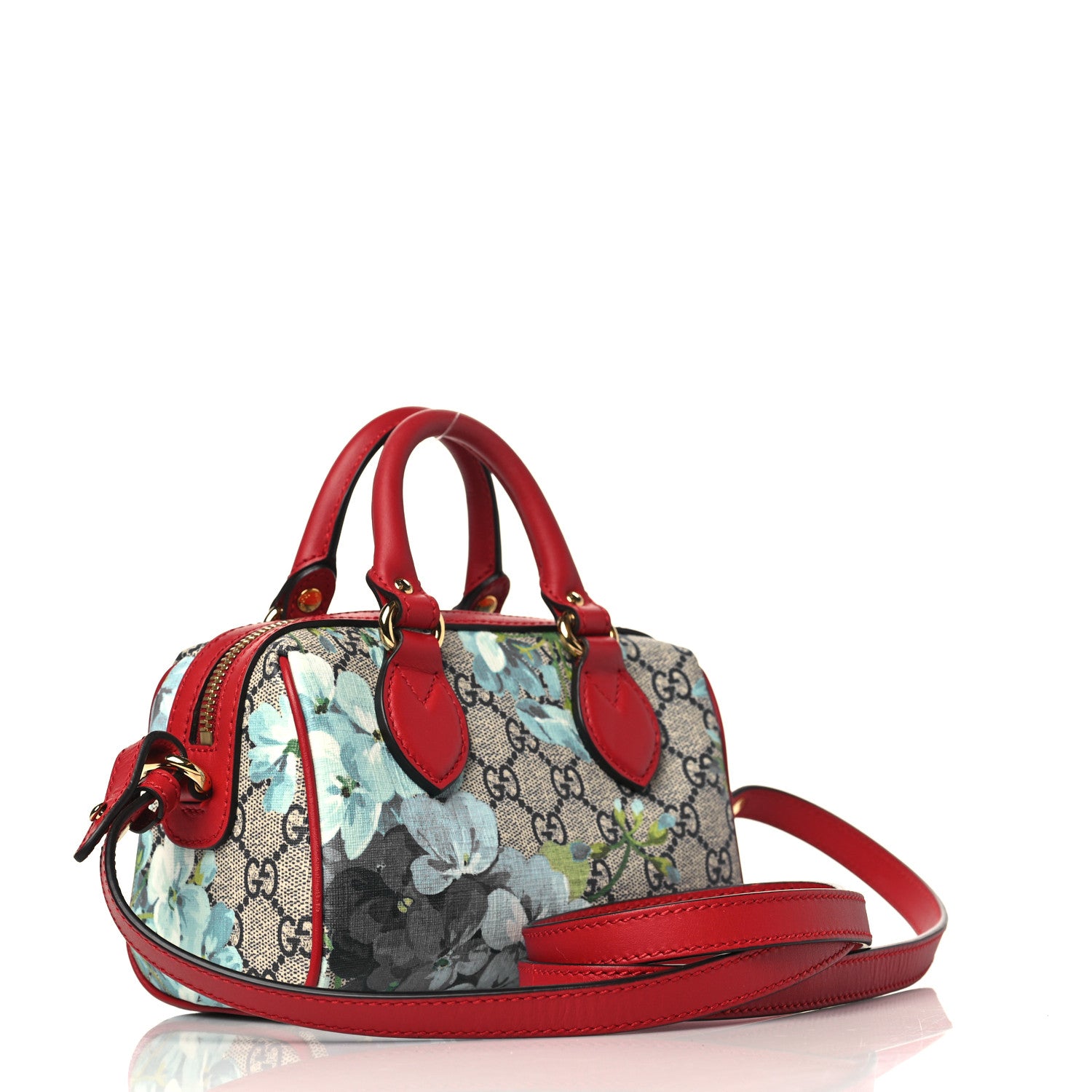 Gucci GG Supreme Monogram Blooms Mini Boston Navy Blue Hibiscus 3 of 9