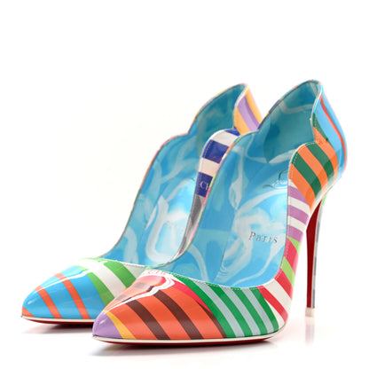 Christian Louboutin Patent Striped Grand Bain Swimming Pool Hot Chick 100 Pumps 36 Multicolor Lin Blue White 3 of 9