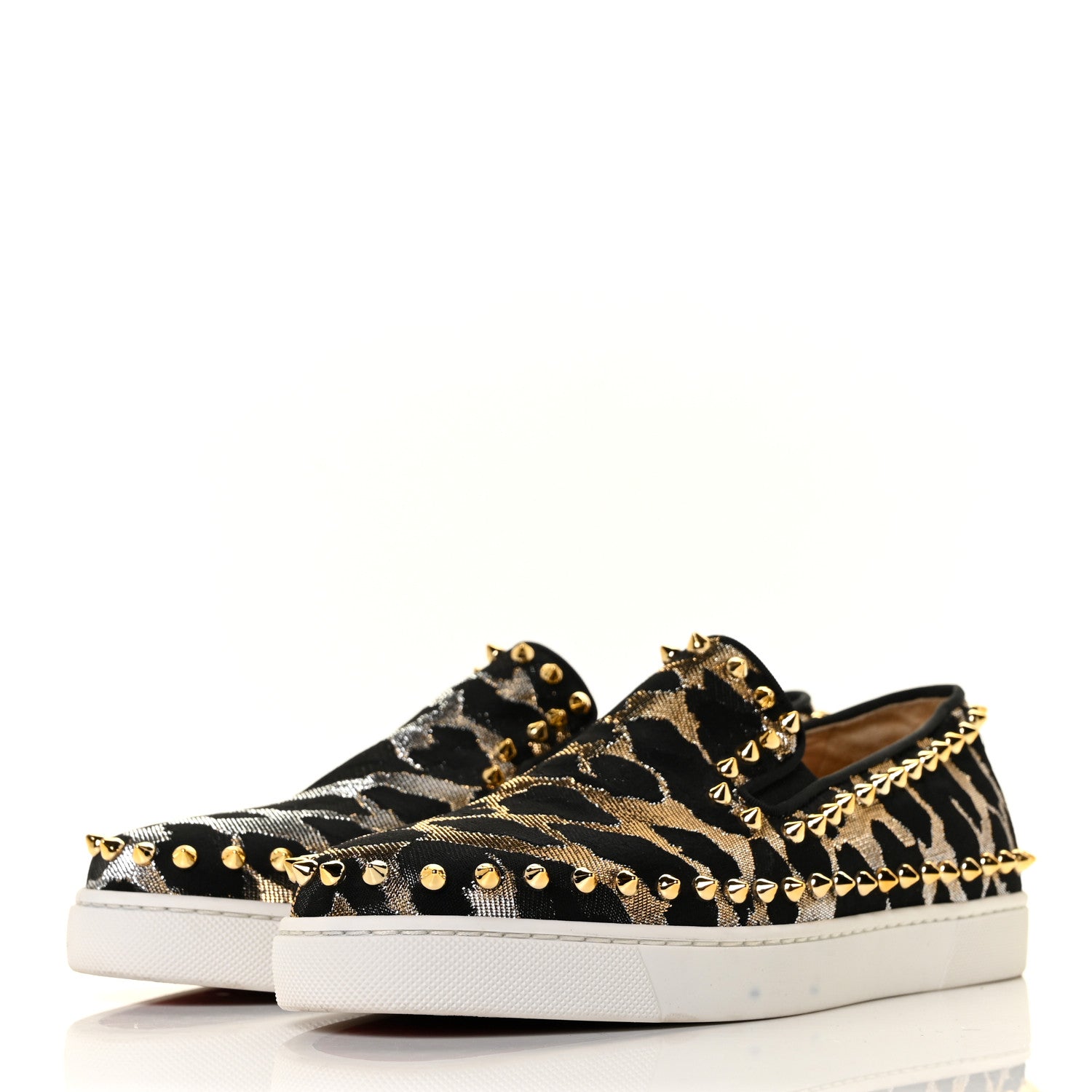 Christian Louboutin Metallic Lurex Studded Feline Womens Pik Boat Flats 38 Black Gold 3 of 7