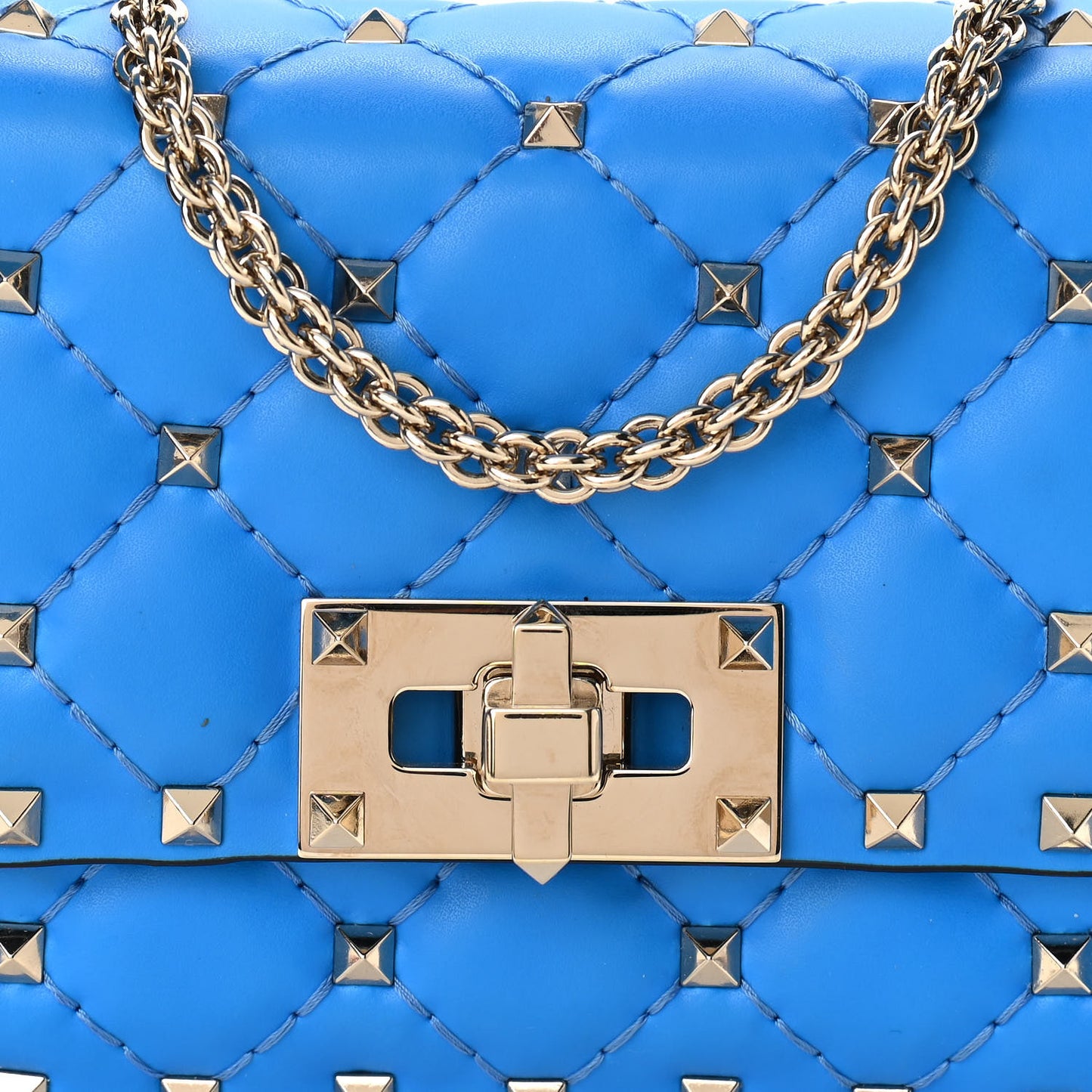 Calfskin Mini Rockstud Spike Shoulder Bag Blue Fluo