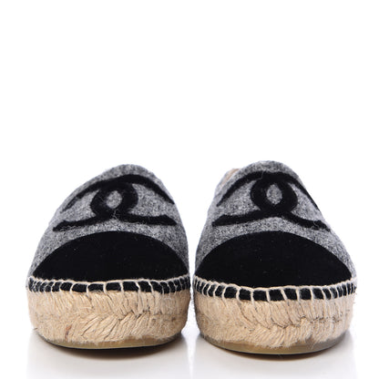 Chanel Tweed Velvet CC Espadrilles 36 Grey Black 2 of 10