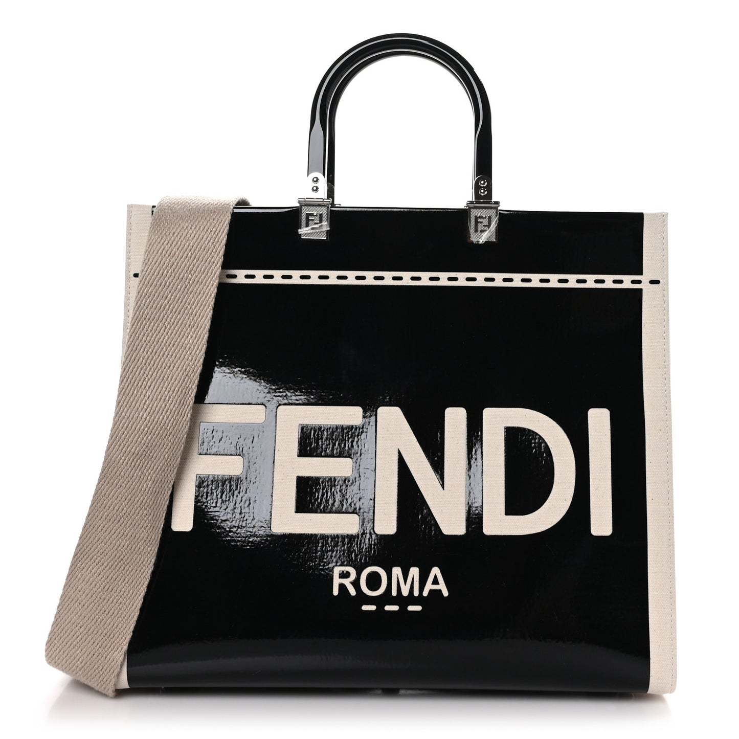 Patent Plexiglass Medium Fendi Sunshine Shopper Tote Black