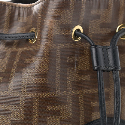 Fendi Glazed Fabric Vitello Grace F is Fendi FF 1974 Stamp Patch Grande Mon Tresor Bucket Bag Mogano Panna Black 14 of 16