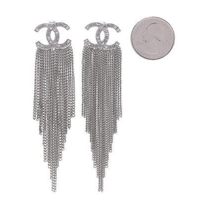 Chanel Baguette Crystal CC Chain Drop Earrings Silver 2 of 4