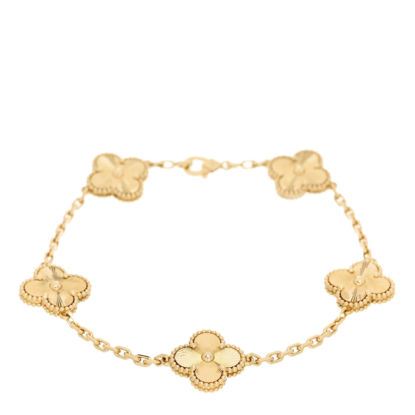 18K Yellow Gold 5 Motifs Guilloche Vintage Alhambra Bracelet