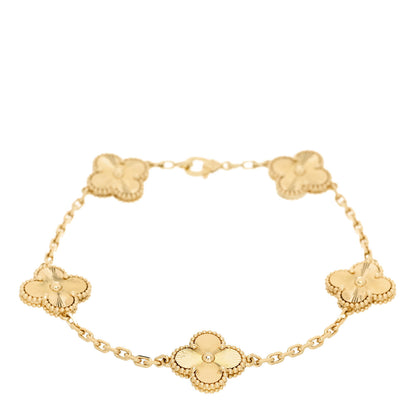 Van Cleef & Arpels 18K Yellow Gold 5 Motifs Guilloche Vintage Alhambra Bracelet 1 of 5